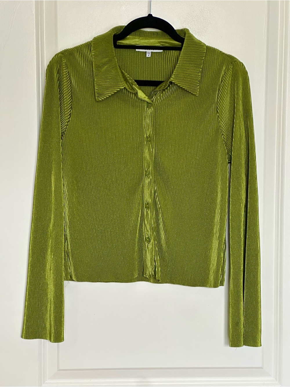 Olive Green Ribbed Button-Front Collared Shirt